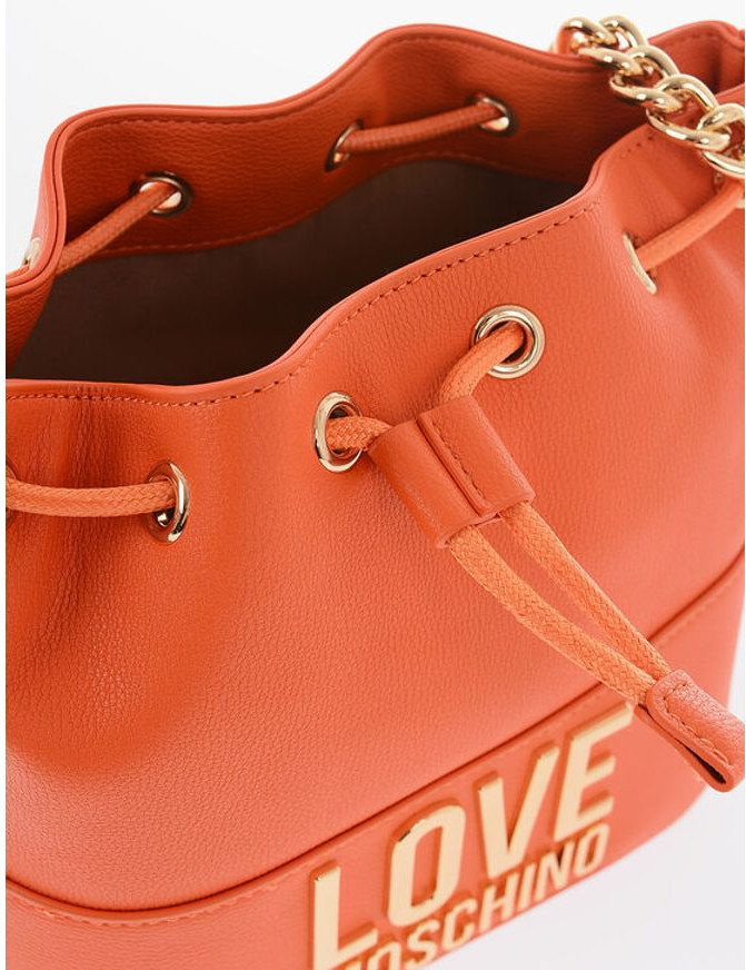 Bag Moschino LOVE Textured Faux Leather Bucket Bag with Chain Shoulder Strap
