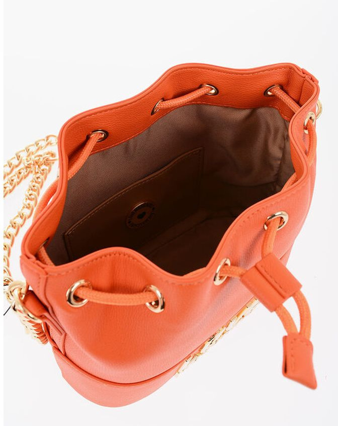 Bag Moschino LOVE Textured Faux Leather Bucket Bag with Chain Shoulder Strap