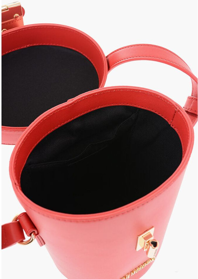 Bucket Bag Moschino LOVE Leather Bucket Bag with Turn Lock Closure