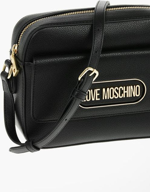 Crossbody Bag Moschino Textured Faux Leather Camera Bag with Front Pocket