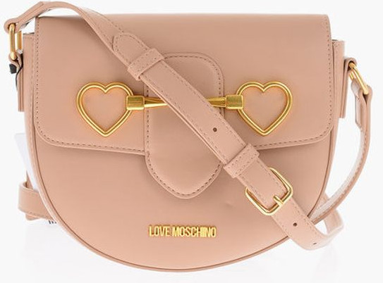 Shoulder Bag Moschino LOVE Faux Leather Shoulder Bag with Golden Heart Clamp