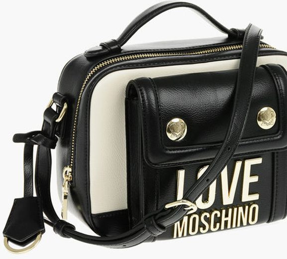 Crossbody Bag Moschino LOVE Golden Logo Two-Tone Faux Leather