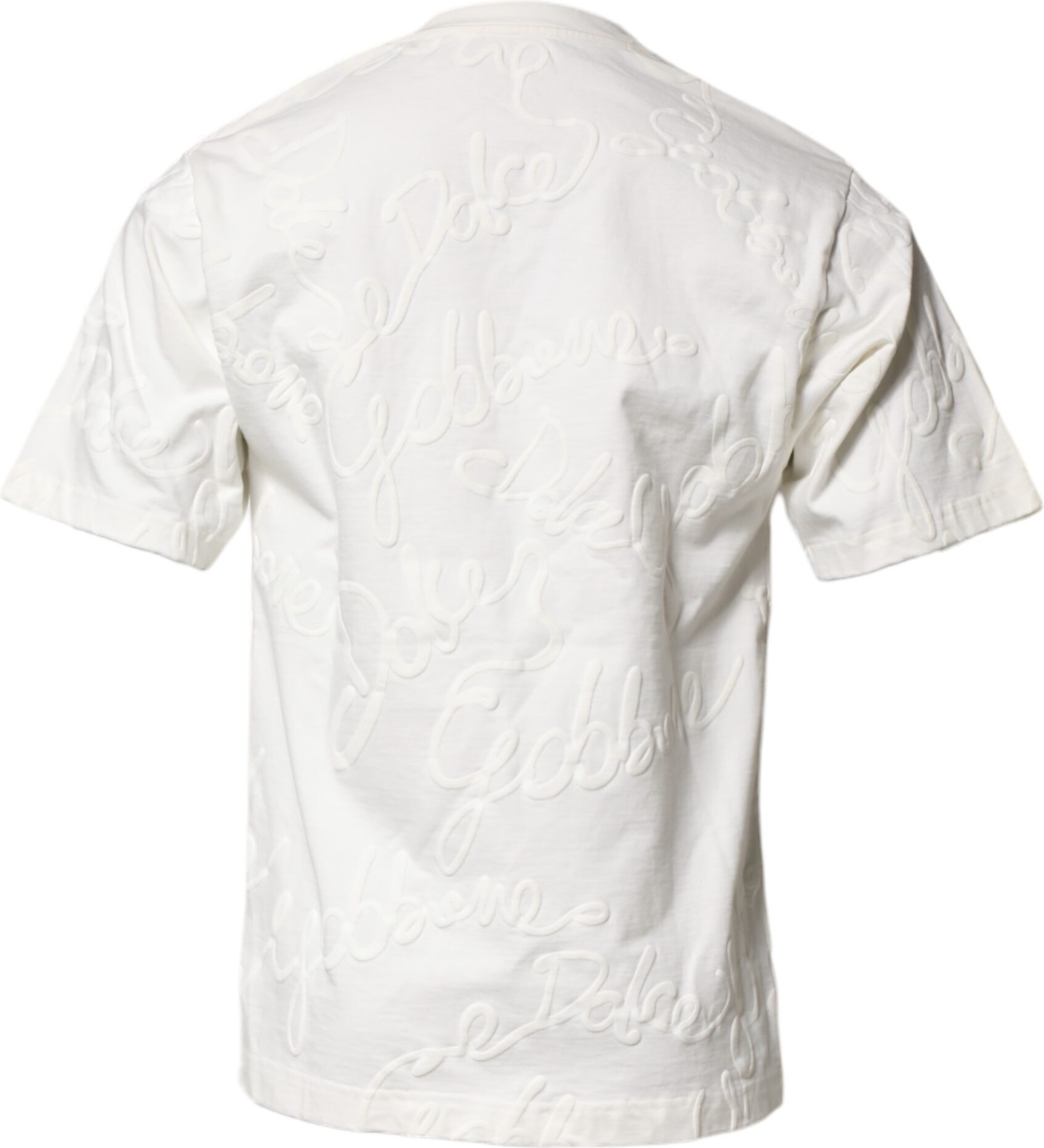 White Cotton Logo Embossed Crew Neck T-shirt Dolce & Gabbana