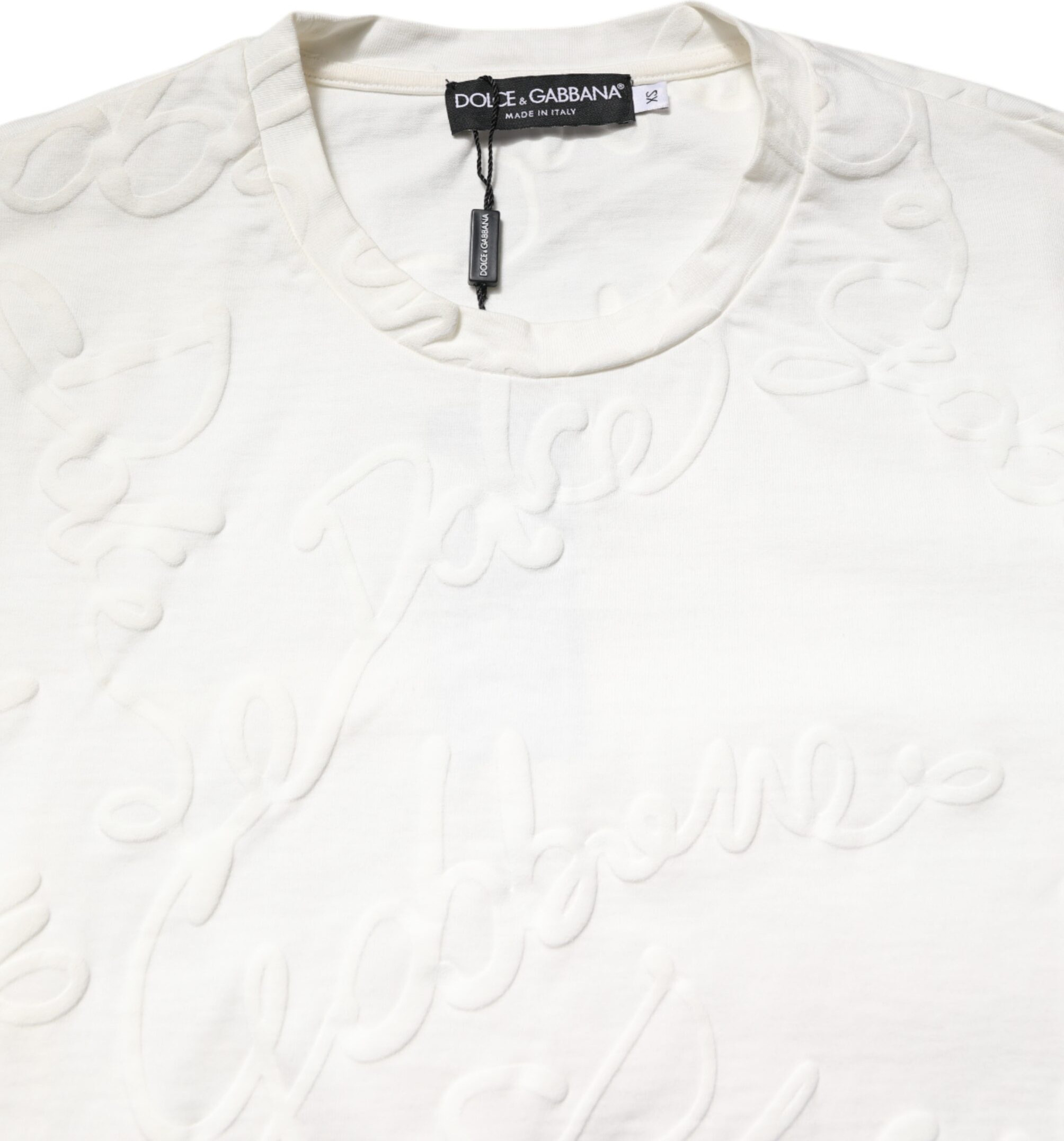 White Cotton Logo Embossed Crew Neck T-shirt Dolce & Gabbana