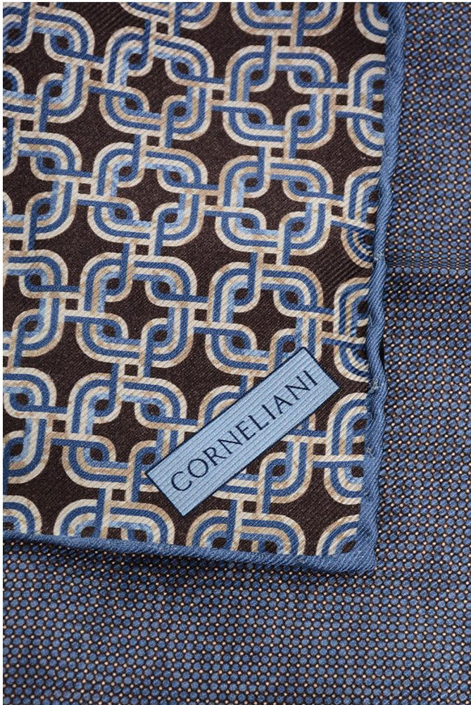 Jentil Pocket Square Corneliani Geometrik Naqshli Ipak