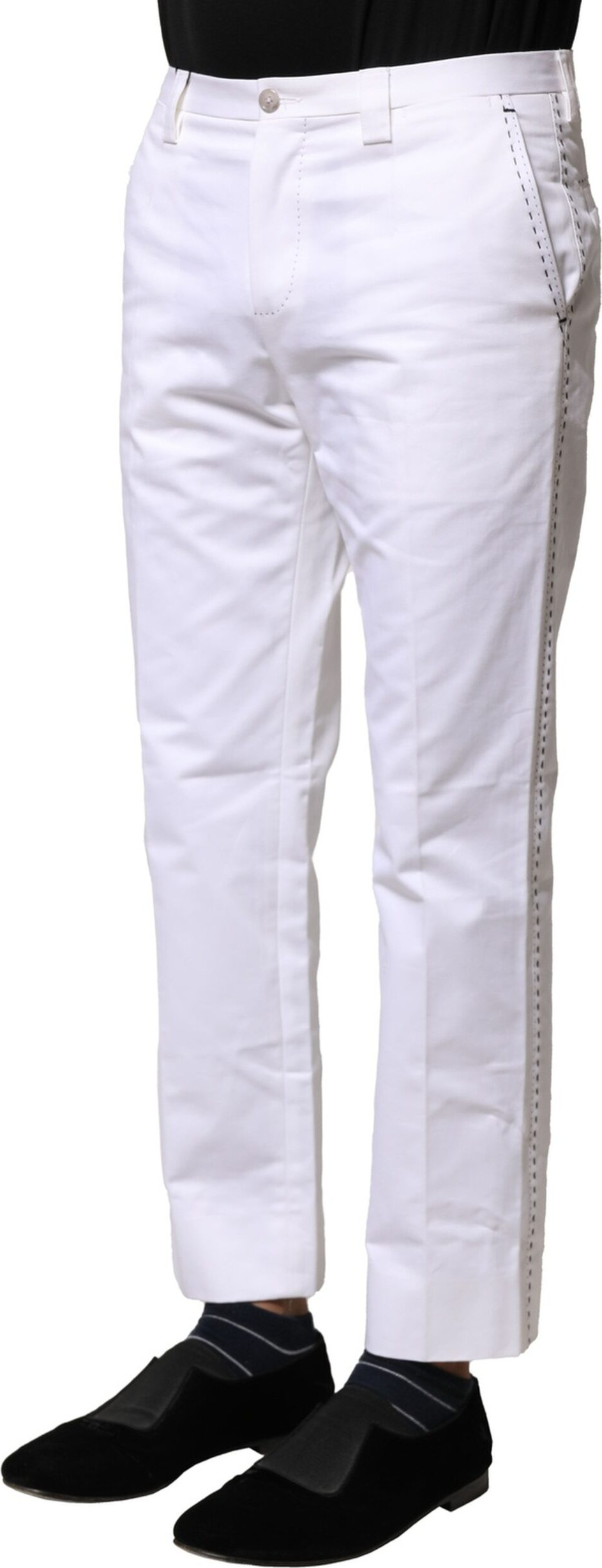 White Cotton Straight Logo Men Pants