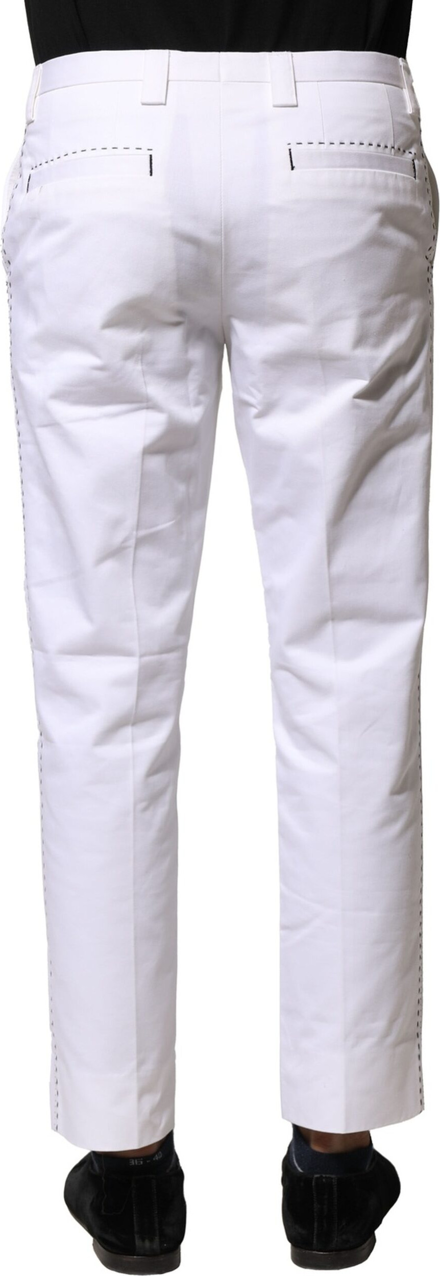 White Cotton Straight Logo Men Pants