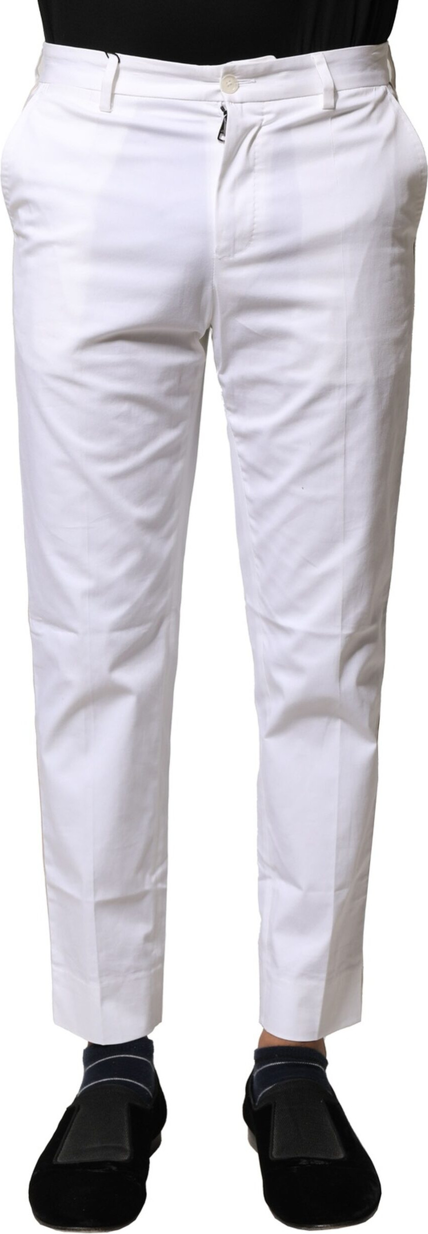 White Cotton Straight Logo Men Pants