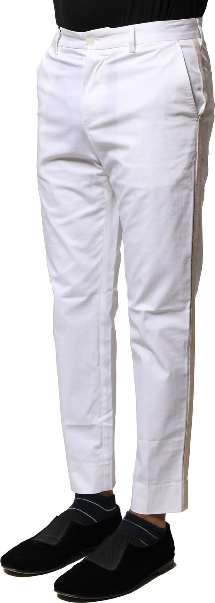 White Cotton Straight Logo Men Pants