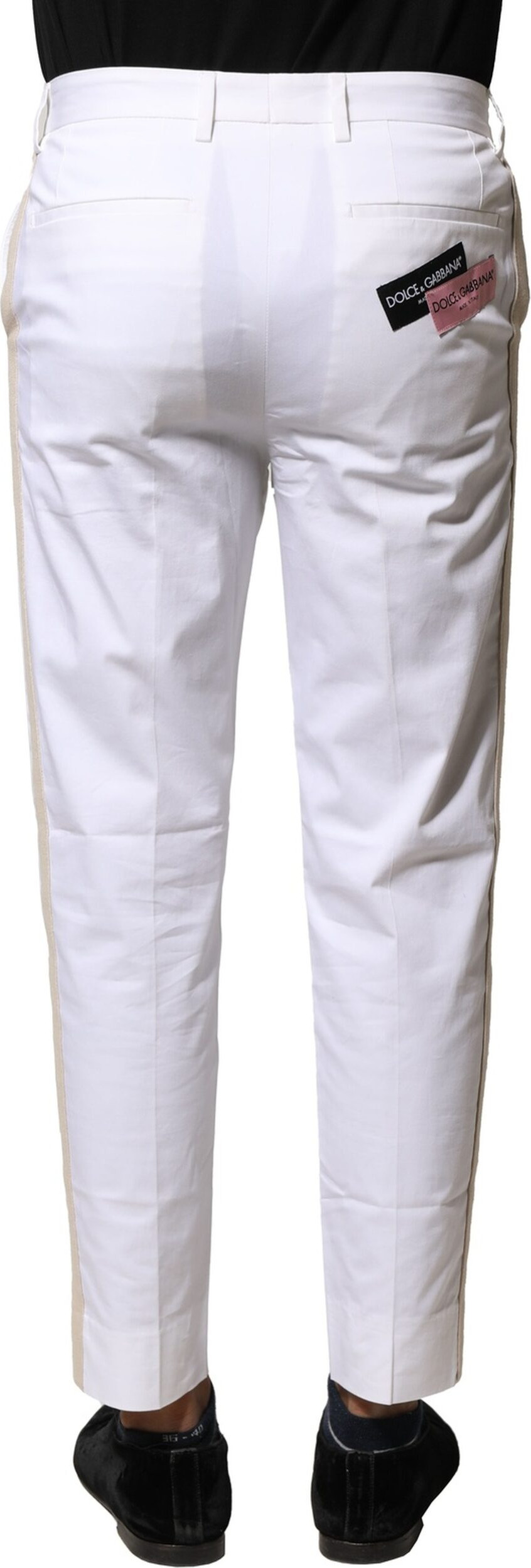 White Cotton Straight Logo Men Pants