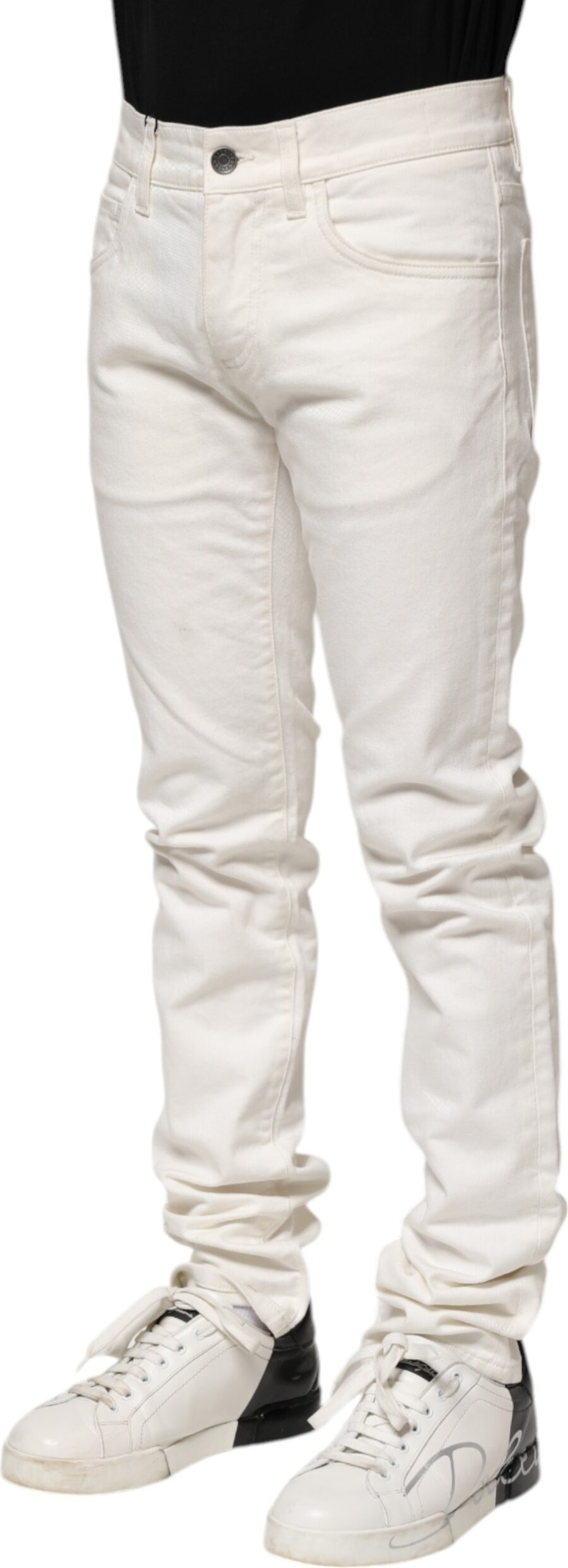 White Cotton Skinny Men Denim Jeans by Dolce & Gabbana
