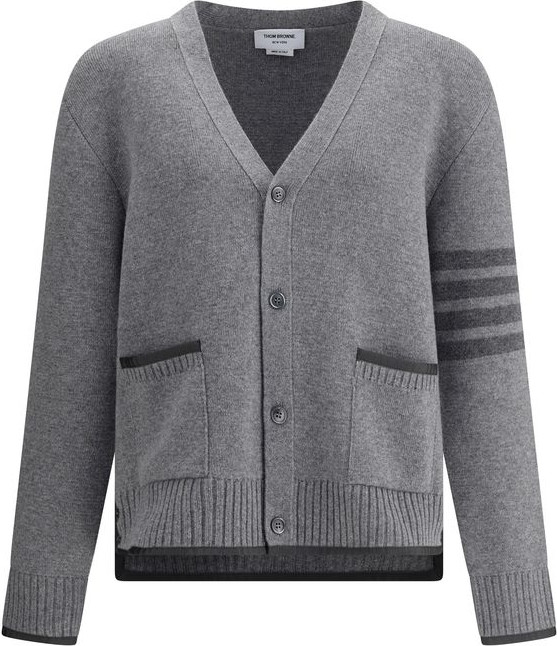 Серый кардиган из шерсти мериноса от Thom Browne