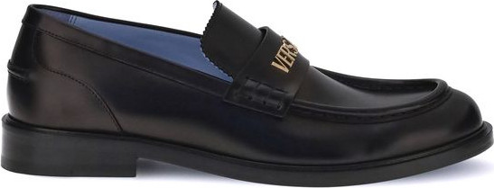 Черные кожаные мокасины Versace из телячьей кожи Bos Taurus с закругленным носком