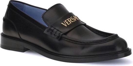 Черные кожаные мокасины Versace из телячьей кожи Bos Taurus с закругленным носком