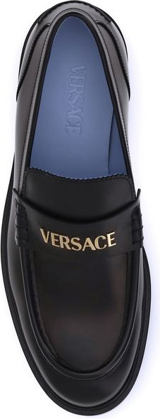 Черные кожаные мокасины Versace из телячьей кожи Bos Taurus с закругленным носком
