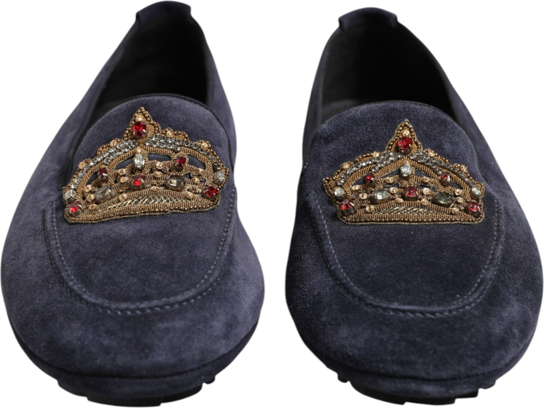 Loafers Dolce & Gabbana Blue Suede Crown Crystal Loafers