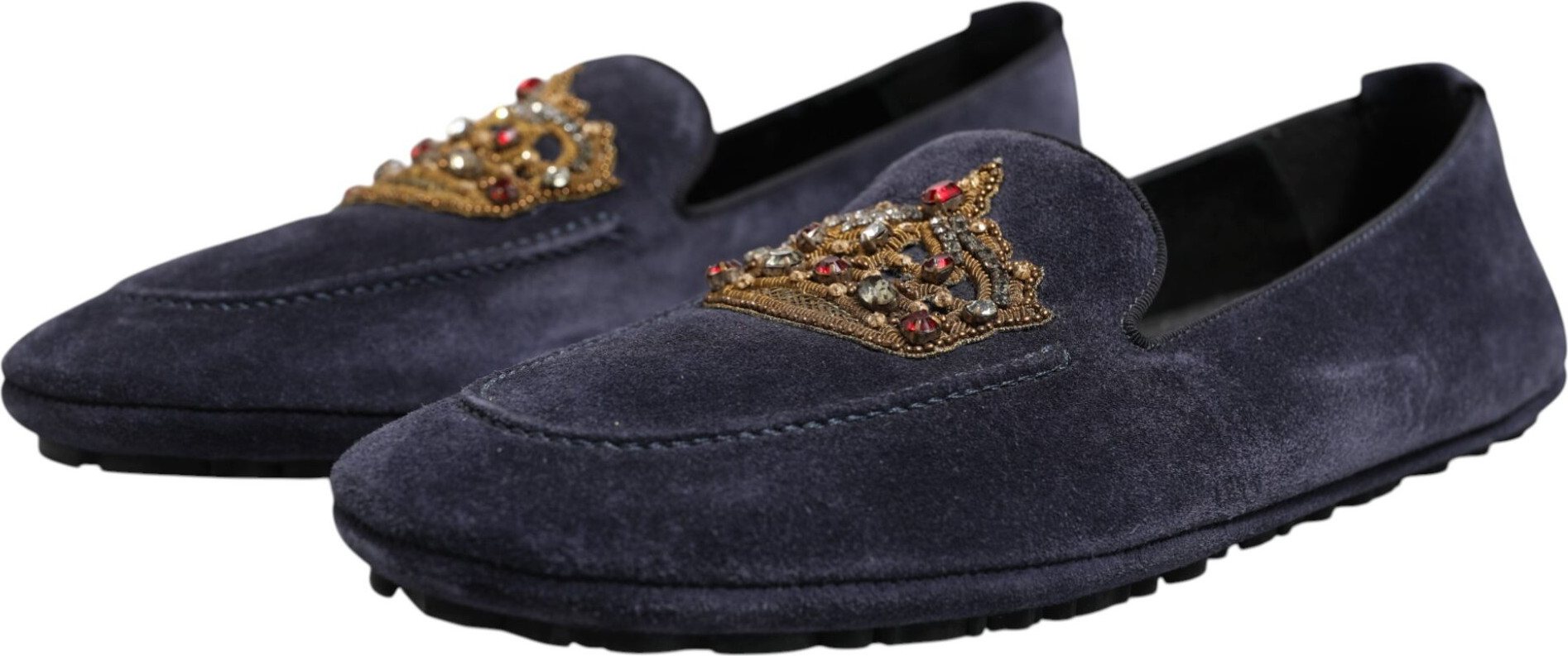 Loafers Dolce & Gabbana Blue Suede Crown Crystal Loafers