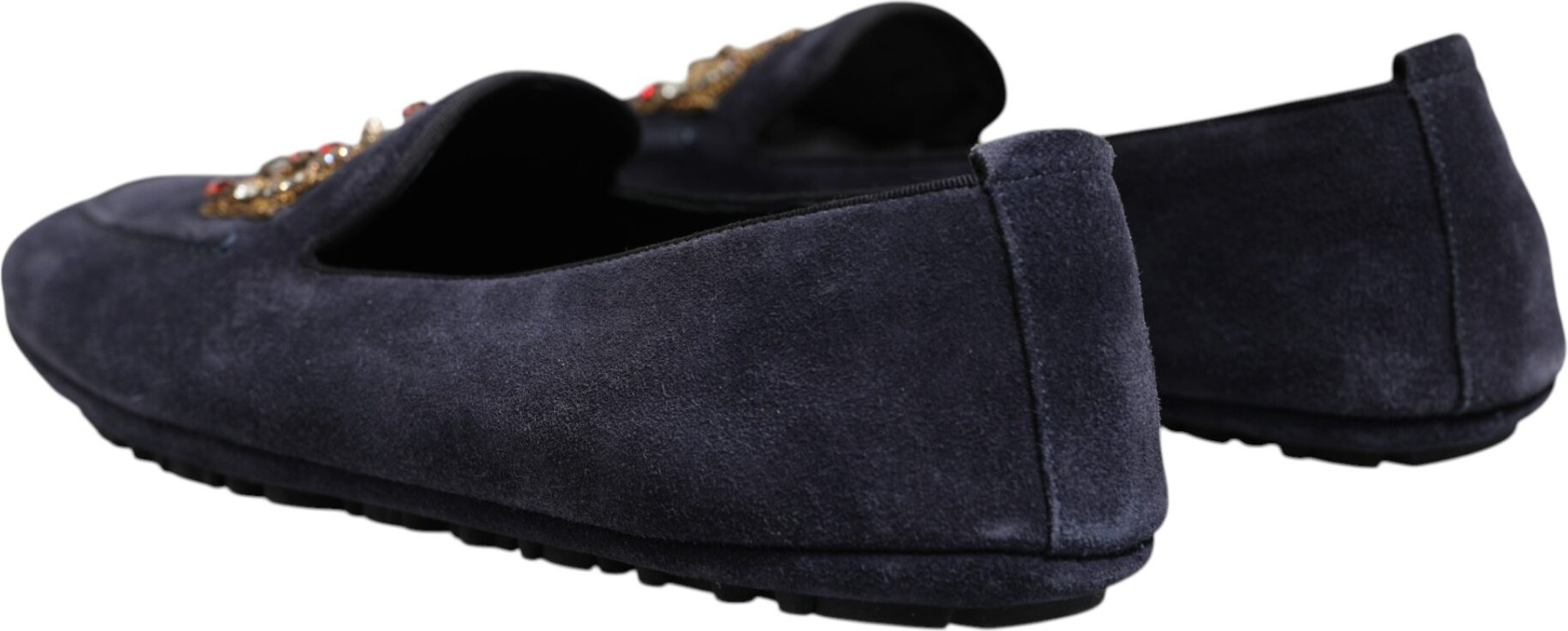 Loafers Dolce & Gabbana Blue Suede Crown Crystal Loafers