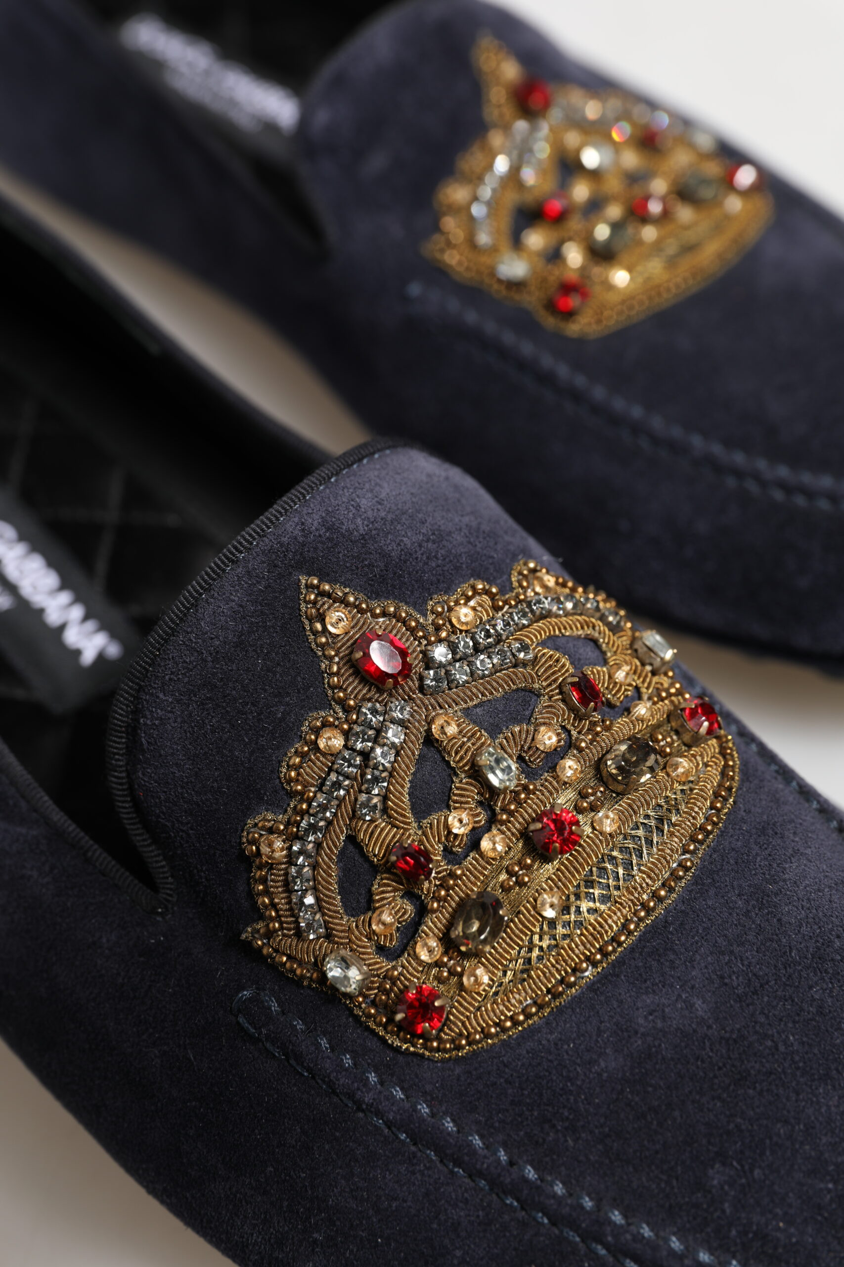 Loafers Dolce & Gabbana Blue Suede Crown Crystal Loafers