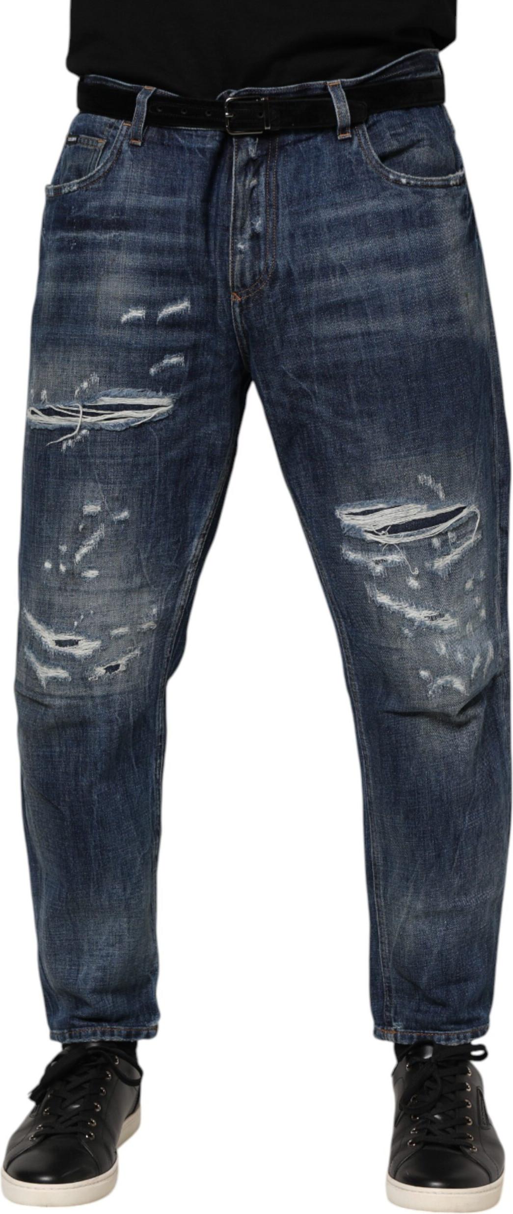 Dolce & Gabbana'dan Moviy Paxta Yirtiq Tapered Erkaklar Jinsi