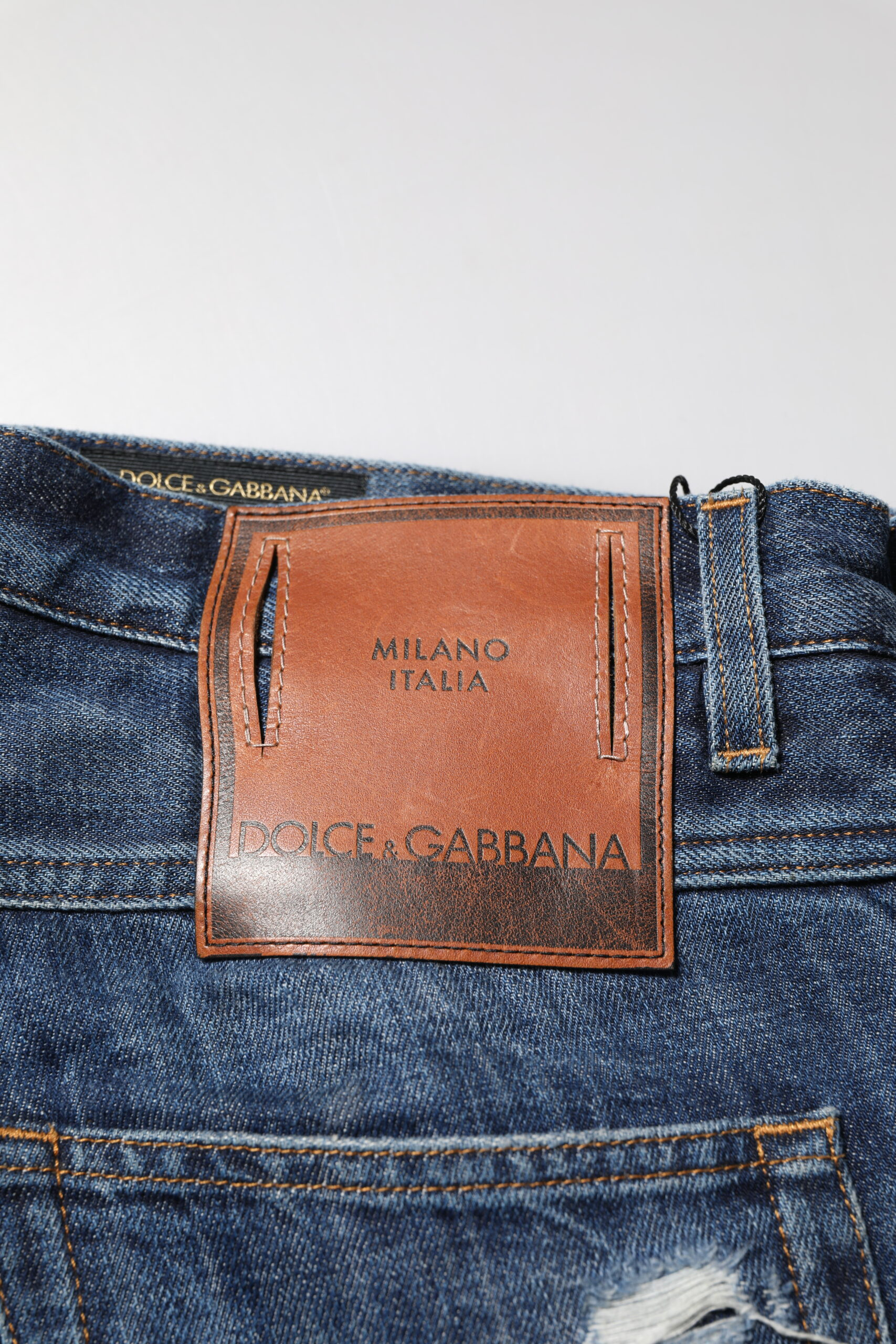 Dolce & Gabbana'dan Moviy Paxta Yirtiq Tapered Erkaklar Jinsi
