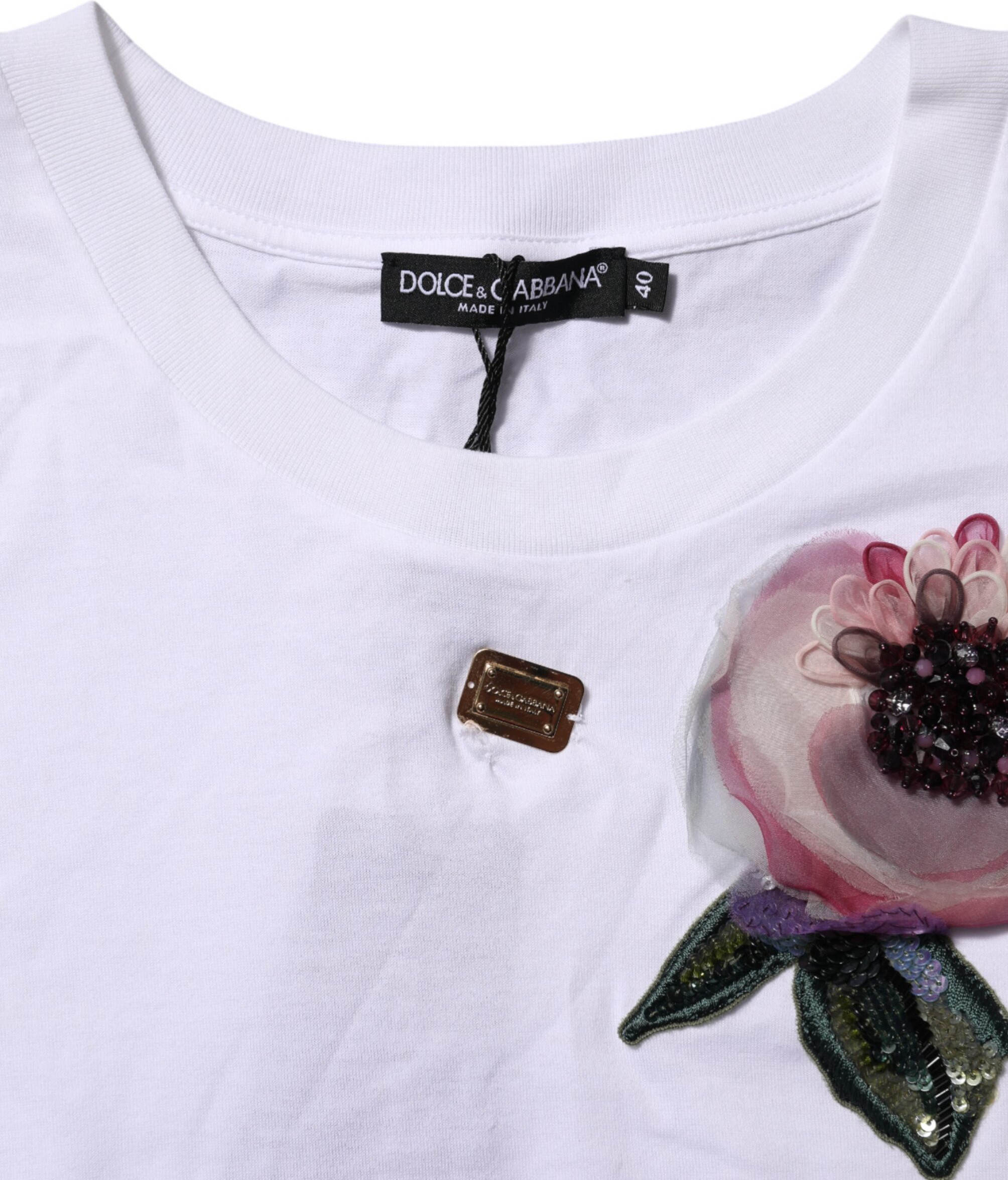 White Floral Lace DG Detailing Cropped T-shirt Dolce & Gabbana