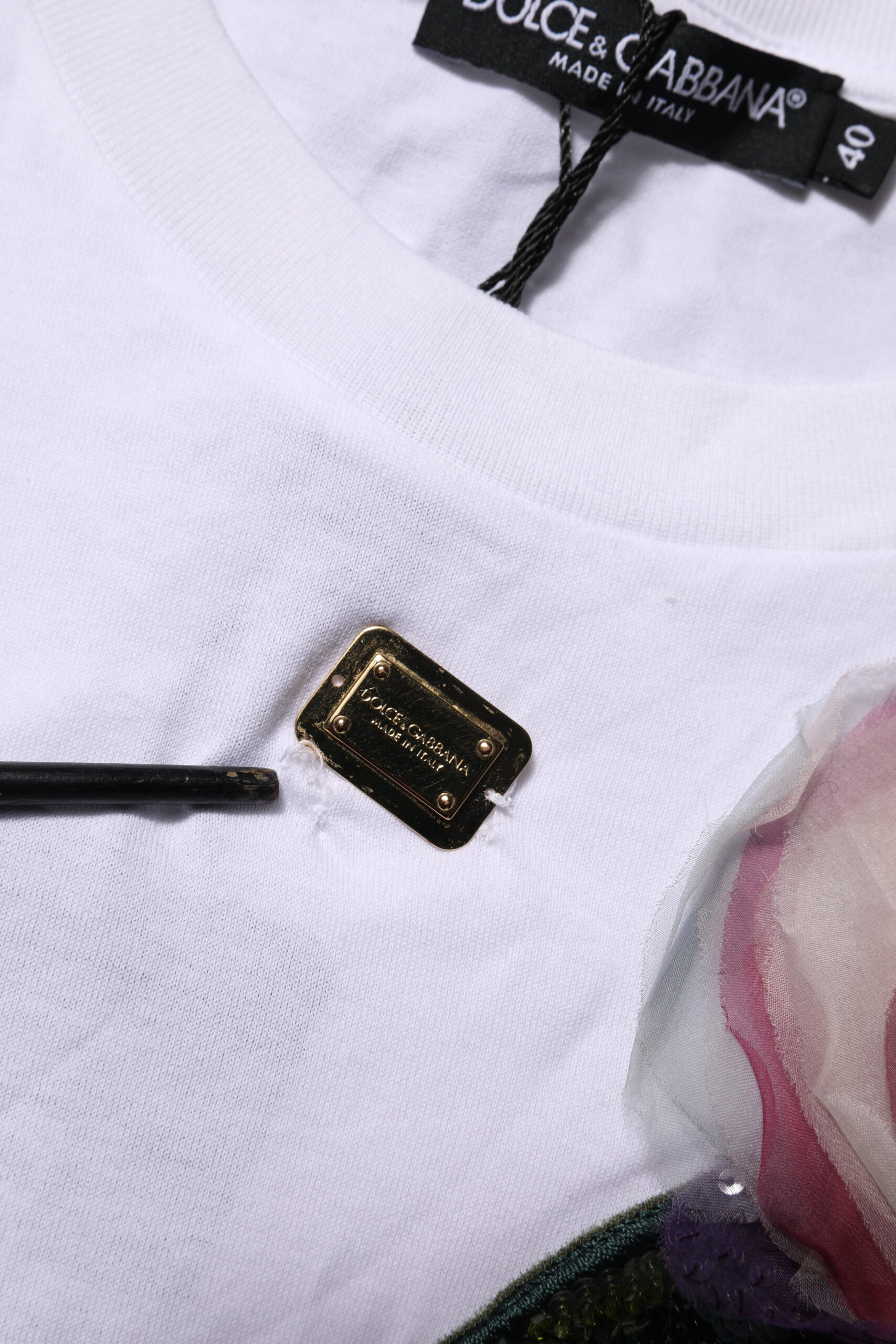 White Floral Lace DG Detailing Cropped T-shirt Dolce & Gabbana