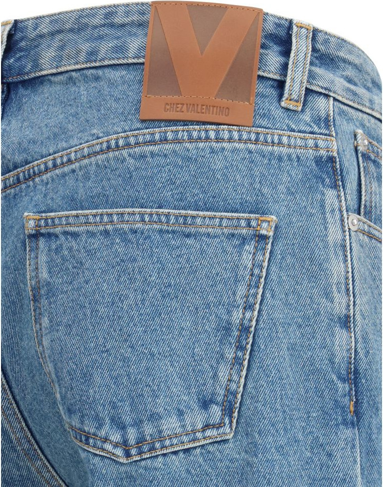 Blue Cotton Straight-Leg Jeans by Valentino