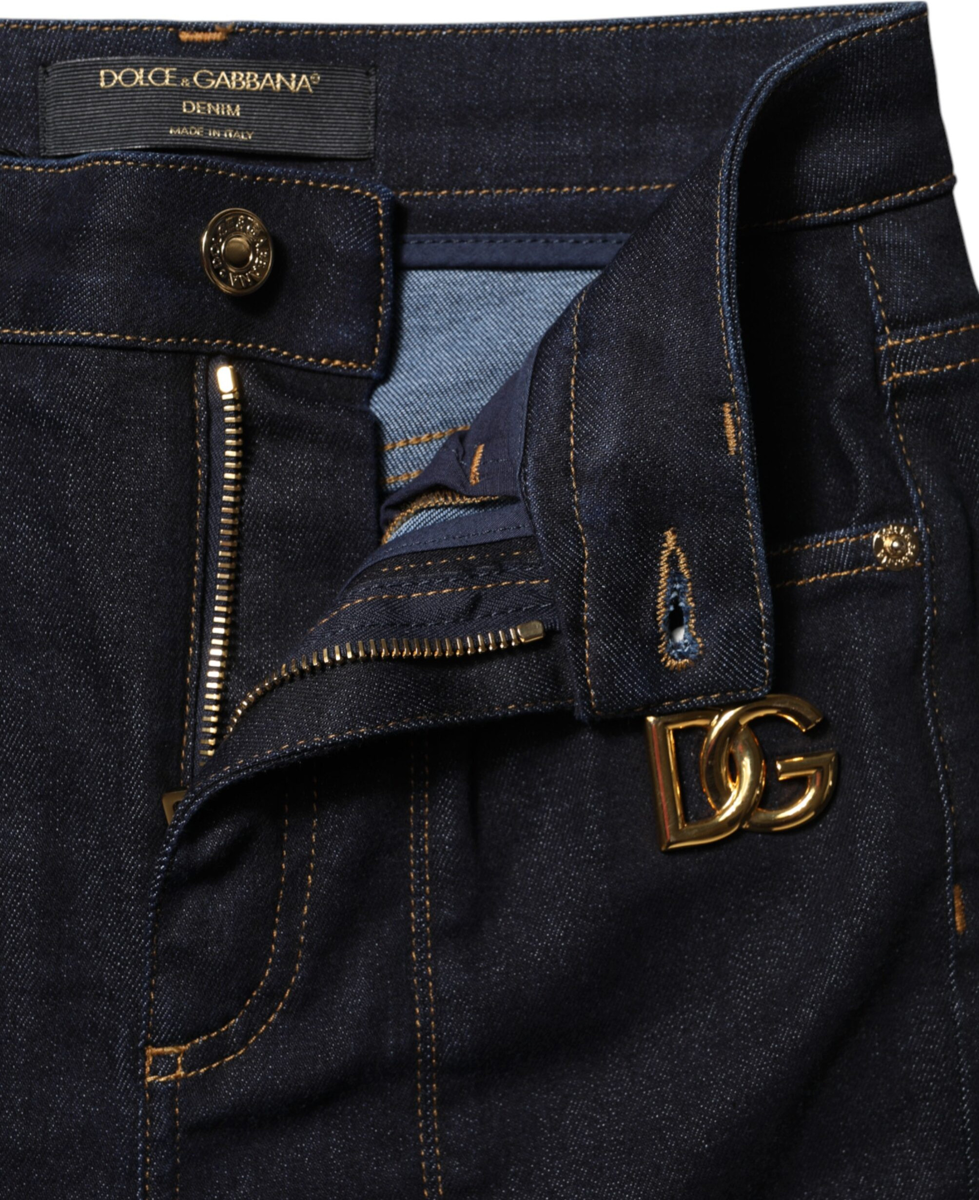 Blue Cotton High Waist Skinny Denim Jeans - Dolce & Gabbana