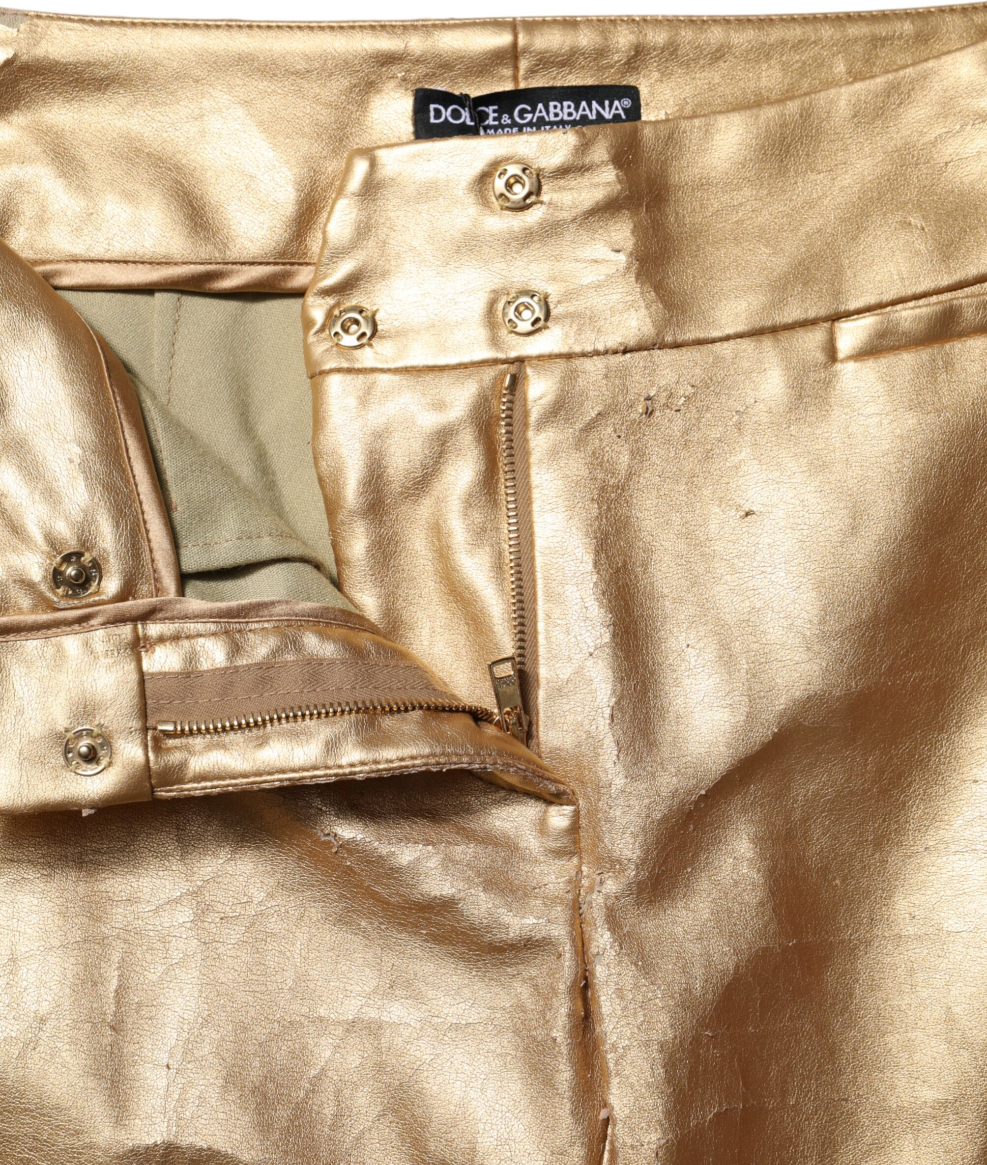 Dolce & Gabbana Metallik Oltin Yuqori Bel Sichqoncha Shim Modellari