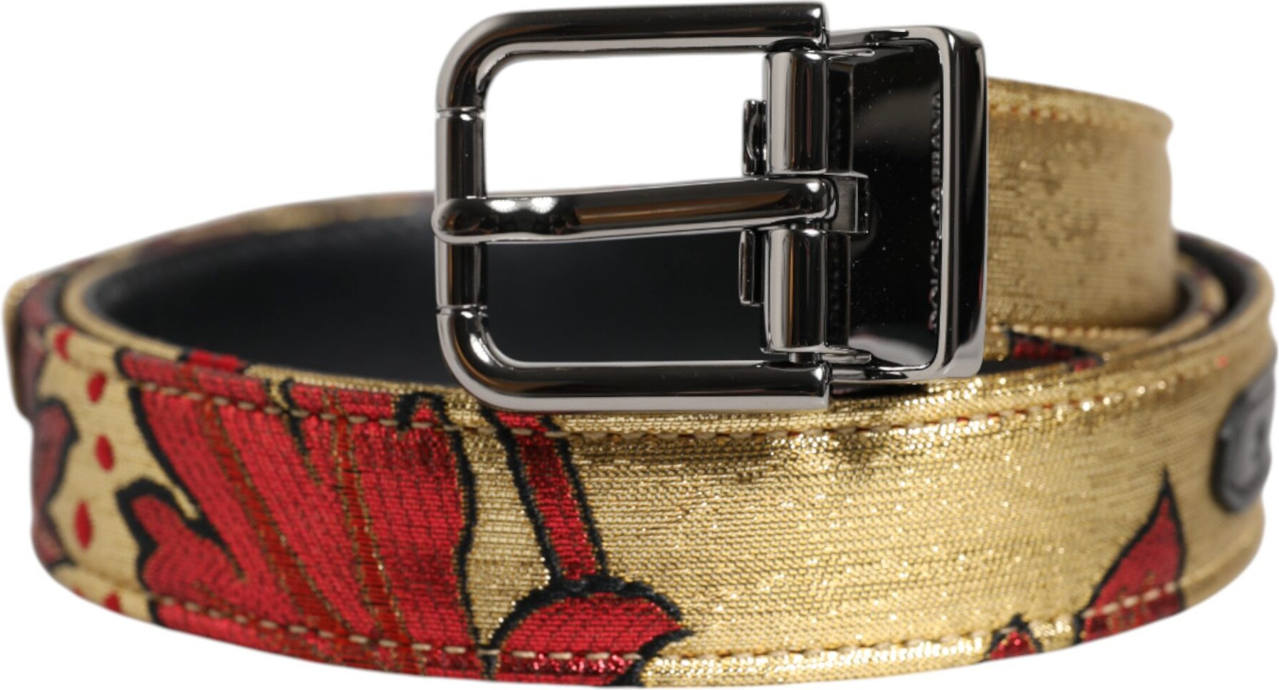 Ремень Dolce & Gabbana Золотой Жаккард с Цветочным Узором