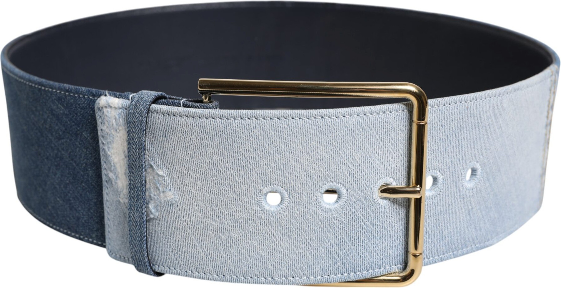 Dolce & Gabbana Two Tone Moviy Jins Kemer Oltin Metall Qisqich
