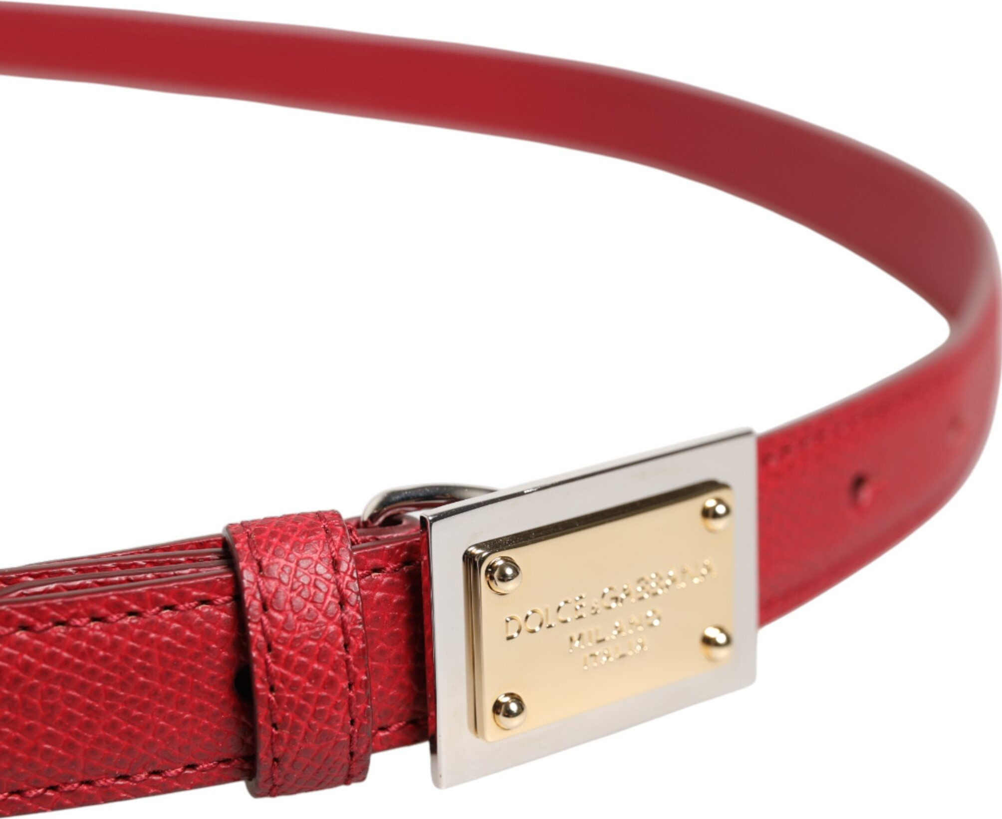 Dolce & Gabbana kamar kamarining qizil charm kvadrat metall tokali Cintura kamar