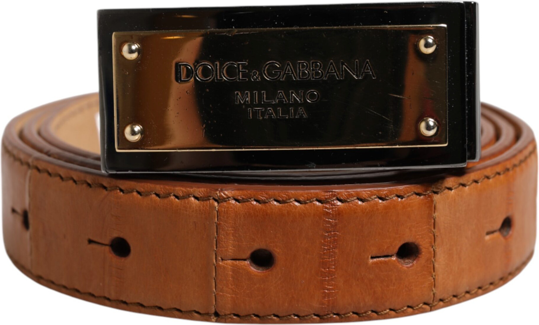 Dolce & Gabbana kamar jigarrang teri oltin DG logotipli tokasi bilan