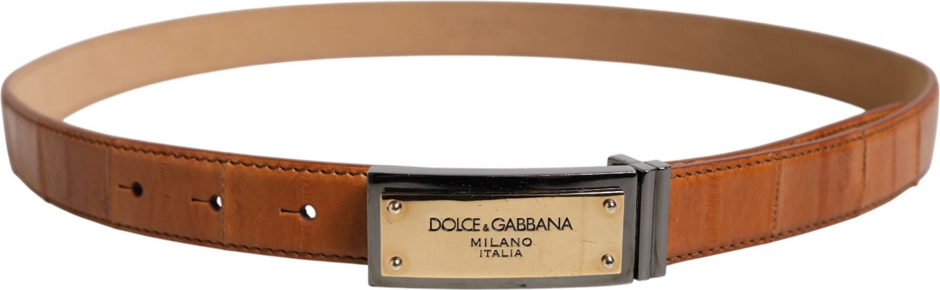 Dolce & Gabbana kamar jigarrang teri oltin DG logotipli tokasi bilan