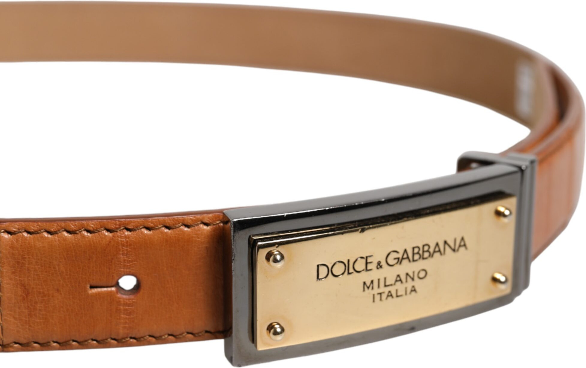 Dolce & Gabbana kamar jigarrang teri oltin DG logotipli tokasi bilan
