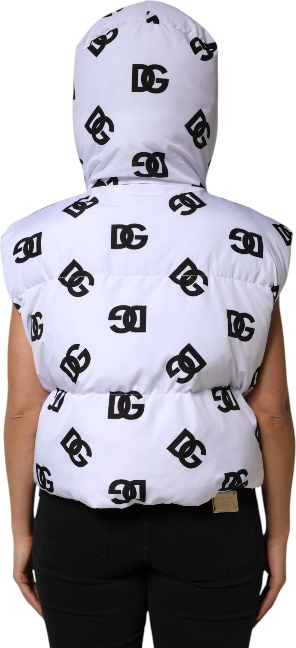 White Black DG Mania Polyester Puffer Jacket