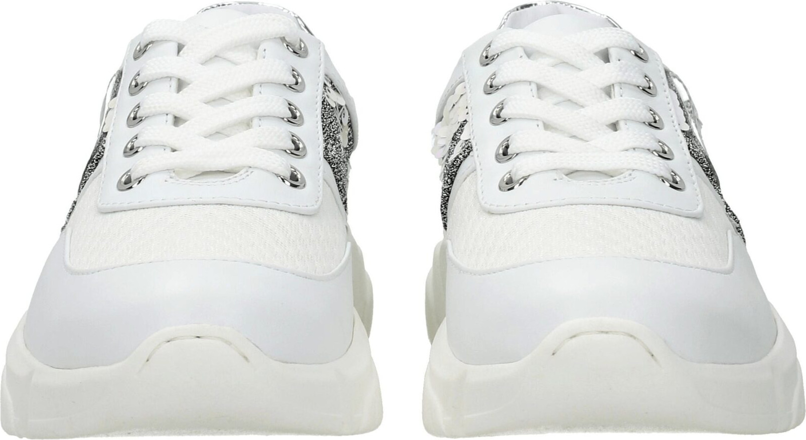 White Fabric Chunky Sneakers by LOVE MOSCHINO