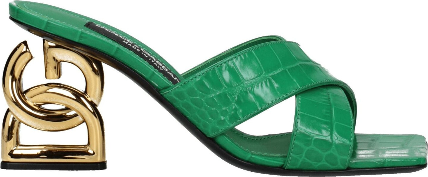 Green Leather Flat Sandals
