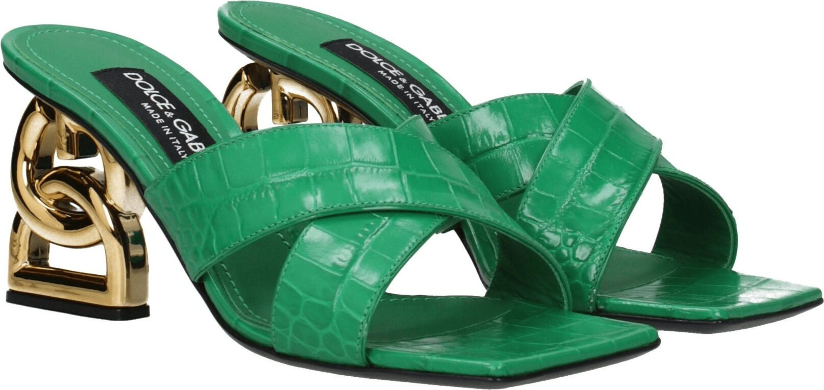 Green Leather Flat Sandals