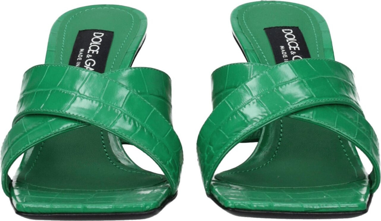 Green Leather Flat Sandals