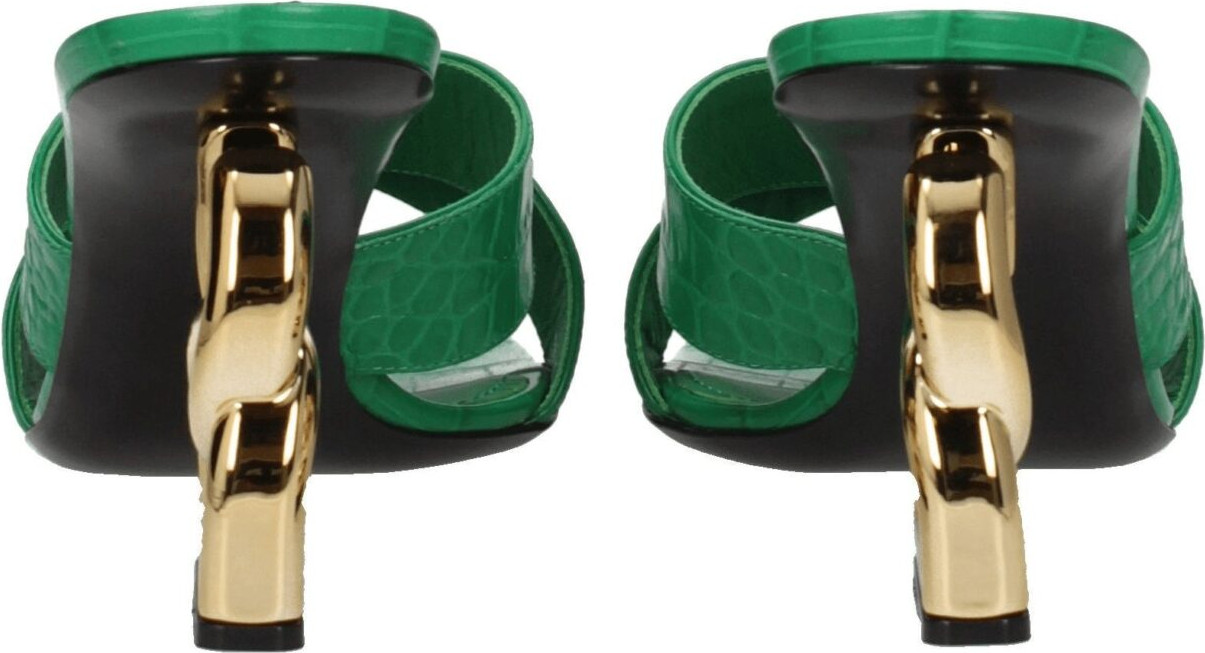 Green Leather Flat Sandals