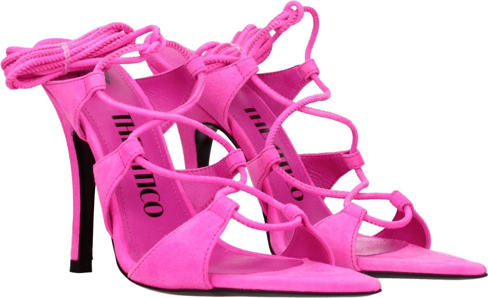 Pink Leather Stiletto Heel Sandals