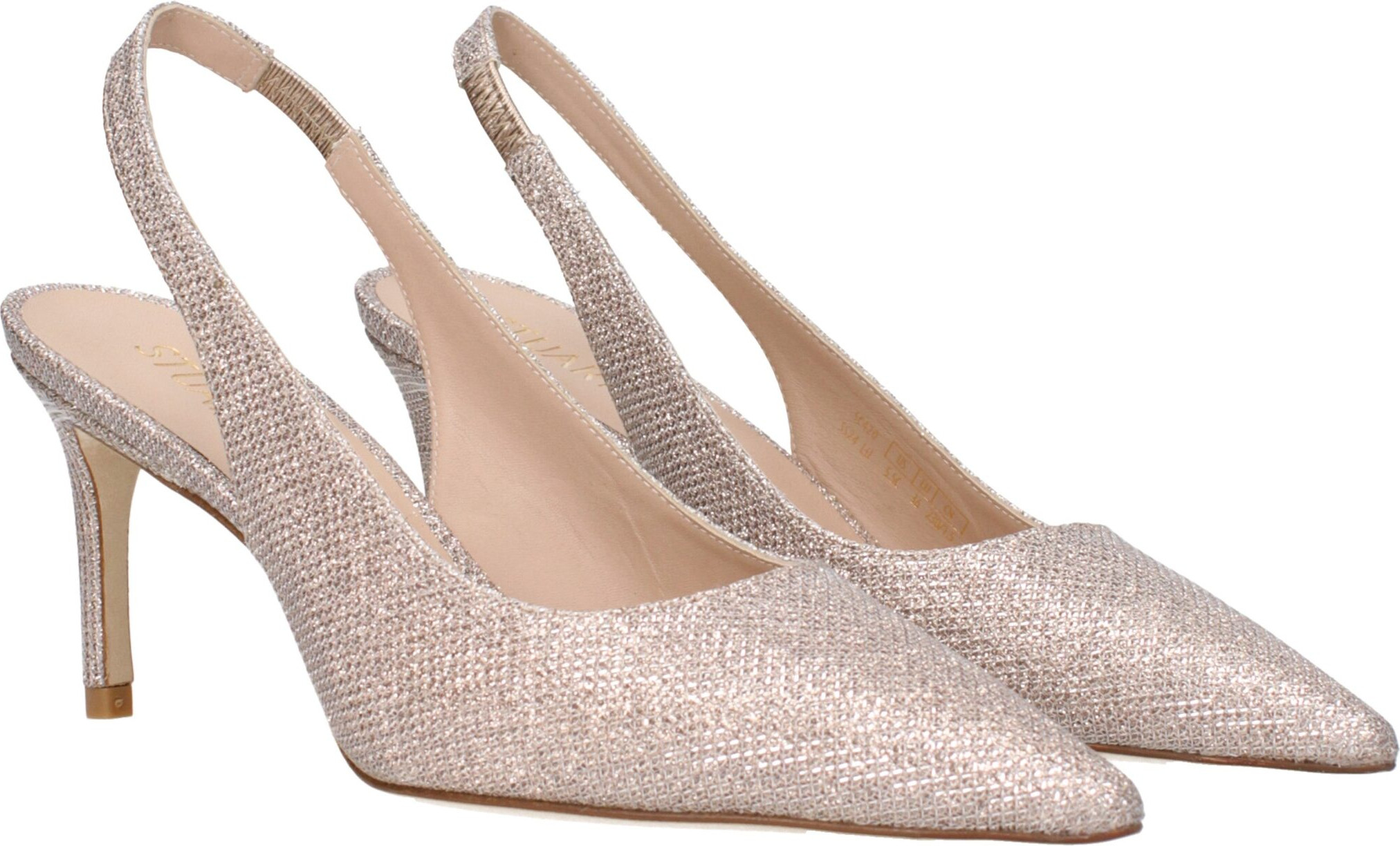 Stuart Weitzman pusilari pushti matodan tikilgan poshnalli tuflilari