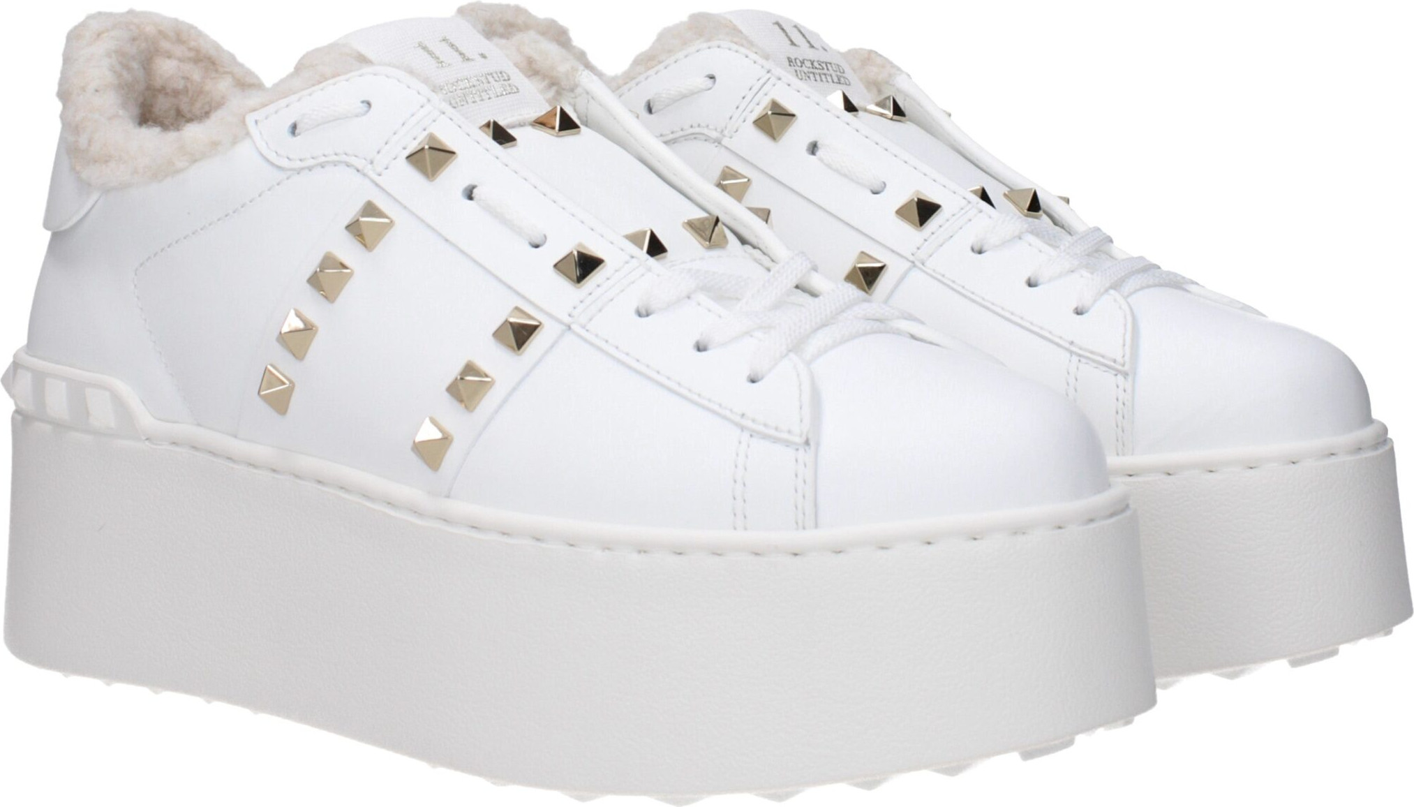 Белые кожаные кроссовки на платформе Valentino Garavani
