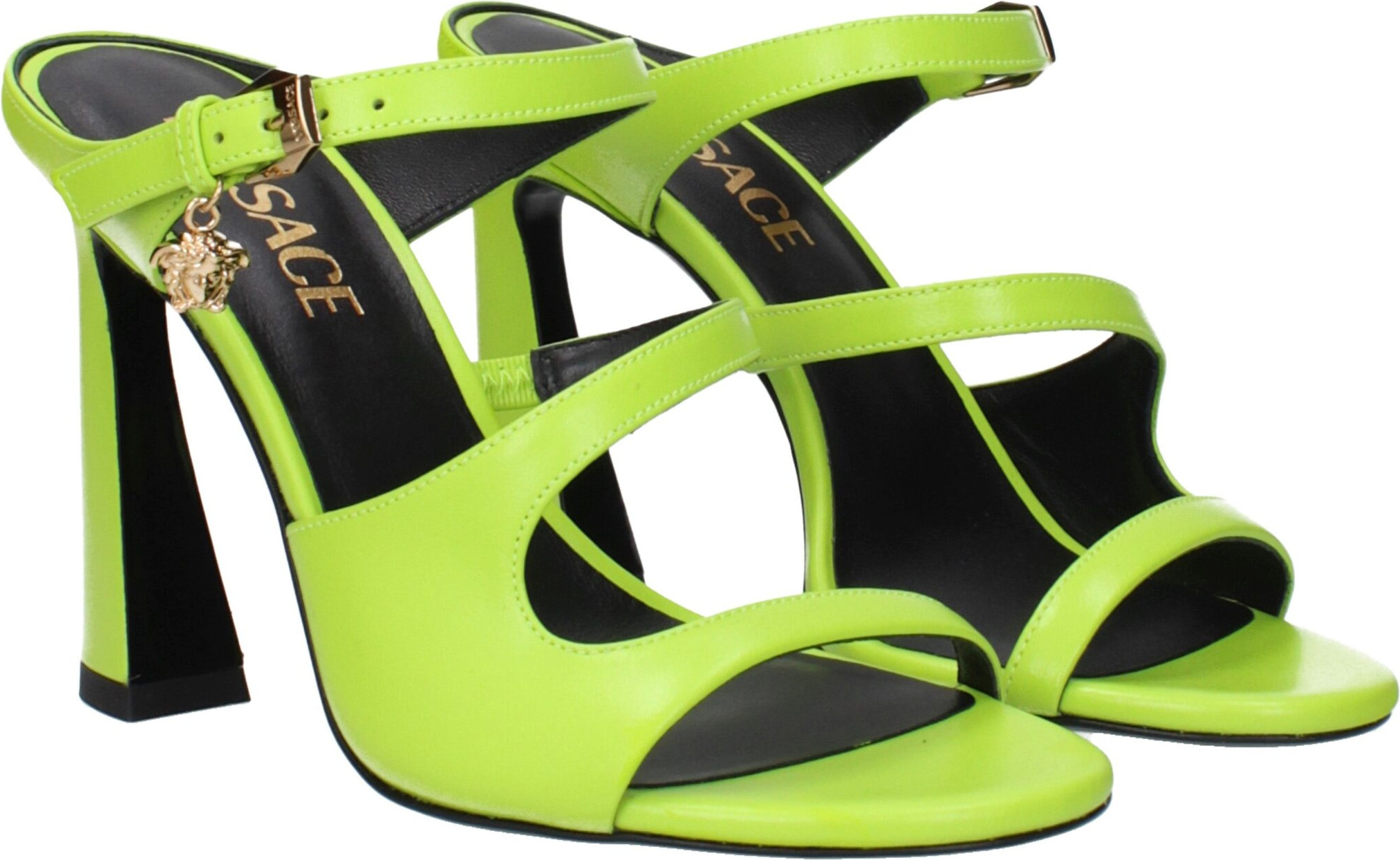 Зеленые кожаные босоножки на шпильке Versace