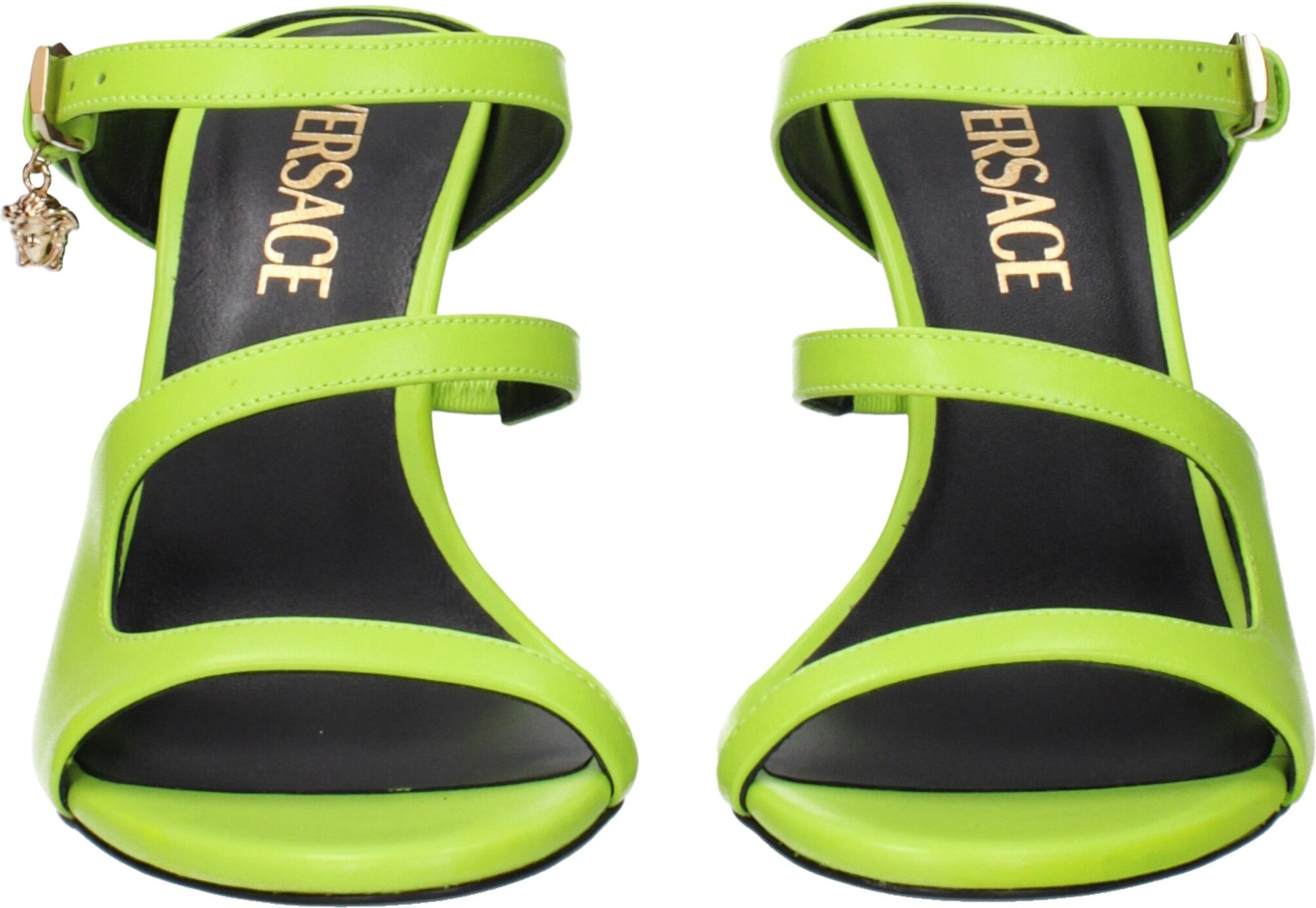 Зеленые кожаные босоножки на шпильке Versace