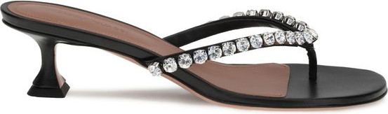 Amina Muaddi Black Calf Leather Bos Taurus Flip-Flop Sandals