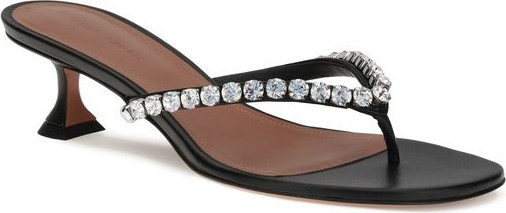 Amina Muaddi Black Calf Leather Bos Taurus Flip-Flop Sandals