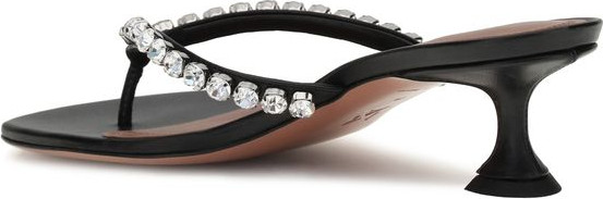 Amina Muaddi Black Calf Leather Bos Taurus Flip-Flop Sandals